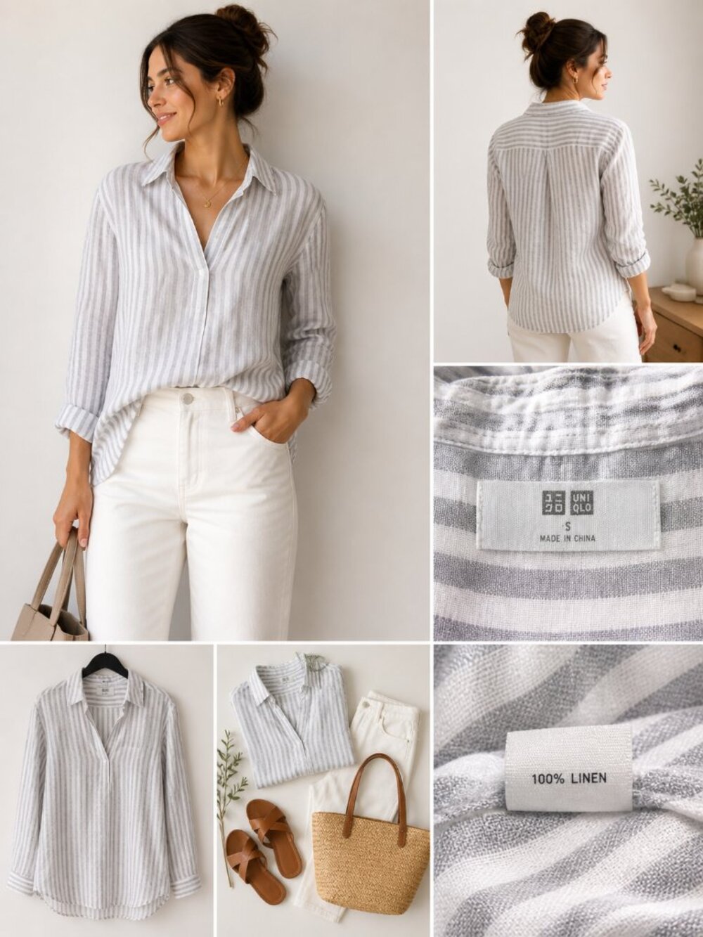 UNIQLO 100% Linen Striped Shirt | Lightweight Summer Blouse | Size Small